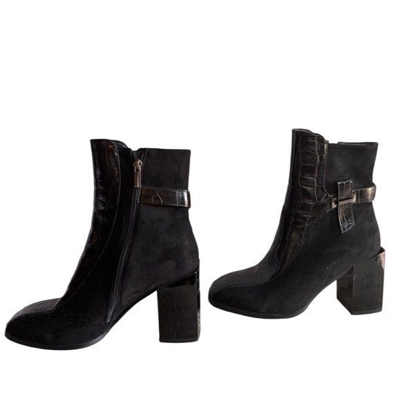 NEW Torgeis Fontaine Black Croc-Embossed  Block Heel Ankle Boots w/ Buckle Sz 8 - Picture 10 of 15